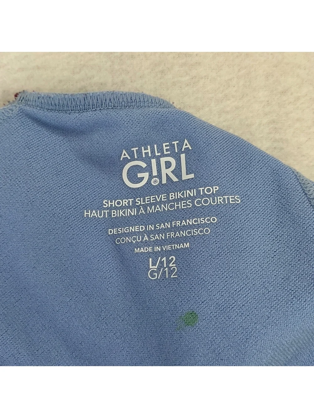 Athleta Girl Size 12 Blue Short Sleeve Cutout Bikini Swim Top UPF